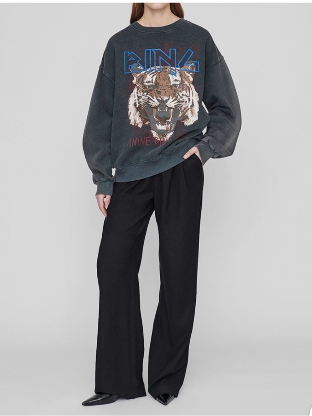 Anine Bing Black Vintage Tiger Graphic Crewneck Sweater